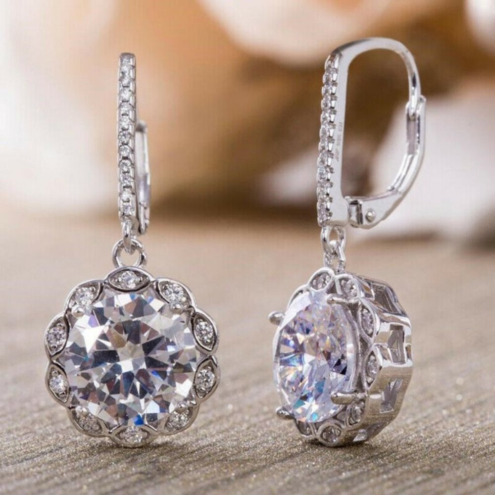 New 925 Silver White Sapphire Diamond Earrings